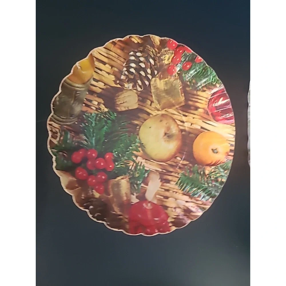 Christmas Holiday Santa Plates Trays Napkins Lot Vintage West Germany & USA